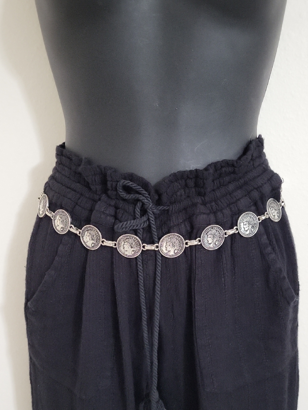 Chico's Messina Silver Metal Coin Medallion Chain Link Belt
